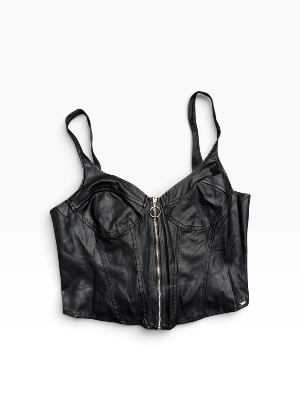 Guess Black Goth Grunge Darkcore Faux Leather Zip-Front Bustier Camisole